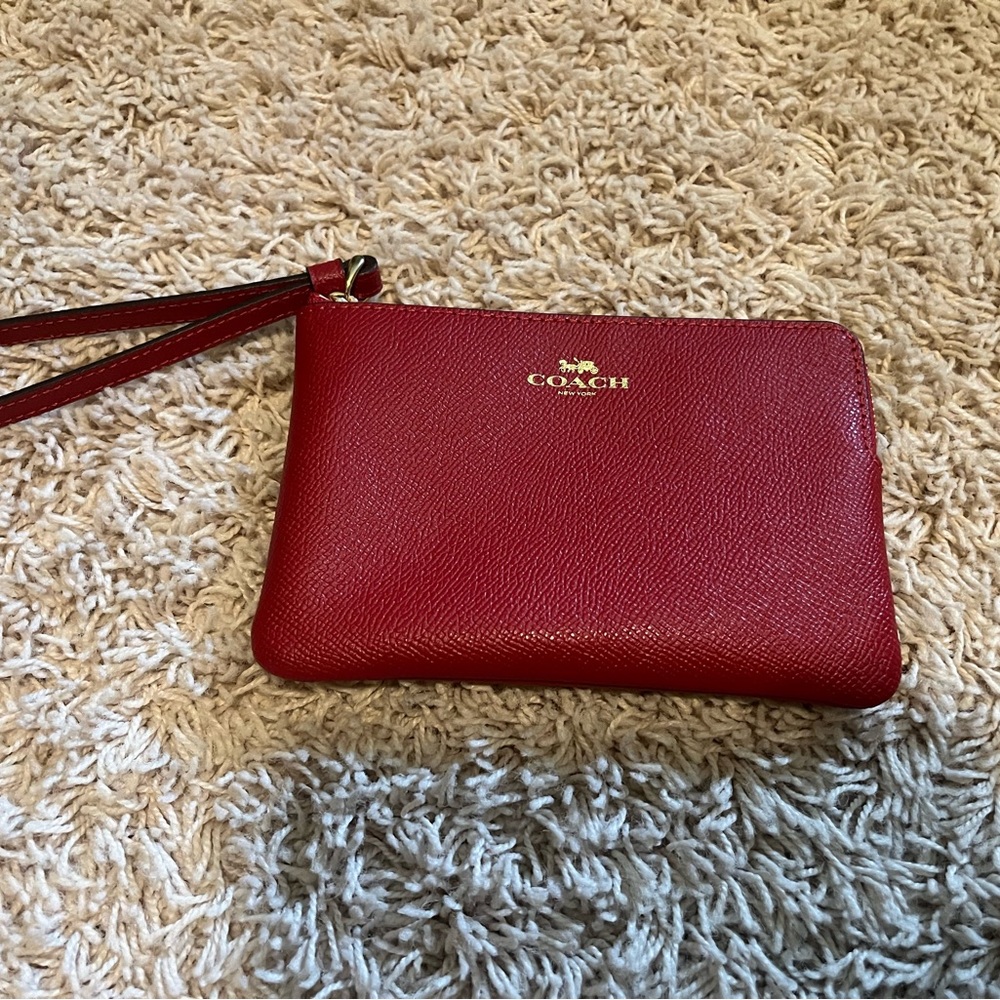 Coach Cherry Red Leather Wristlet NWOT